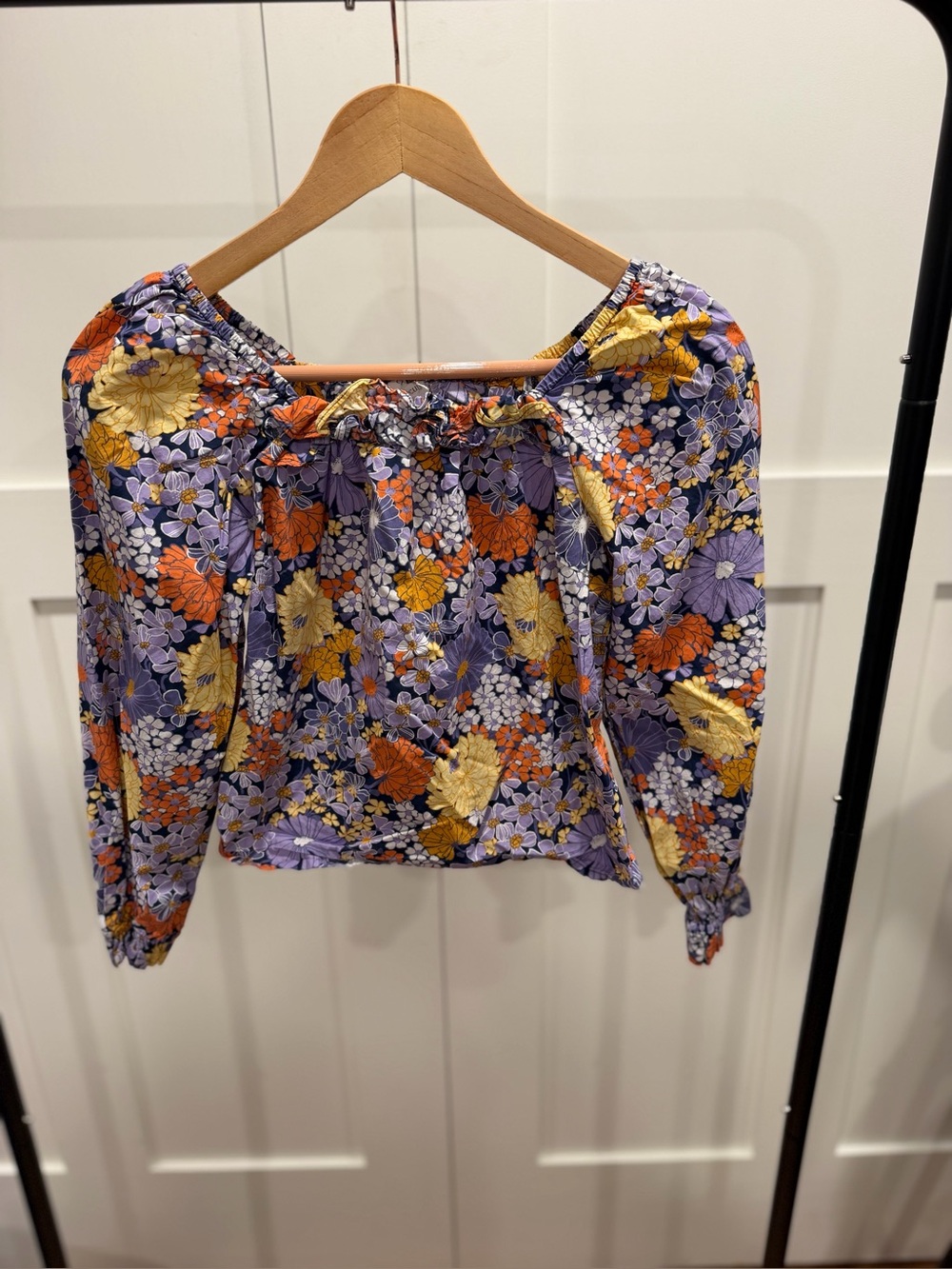 Crewcuts Floral Off-Shoulder Long-Sleeve Top in Purple Multi